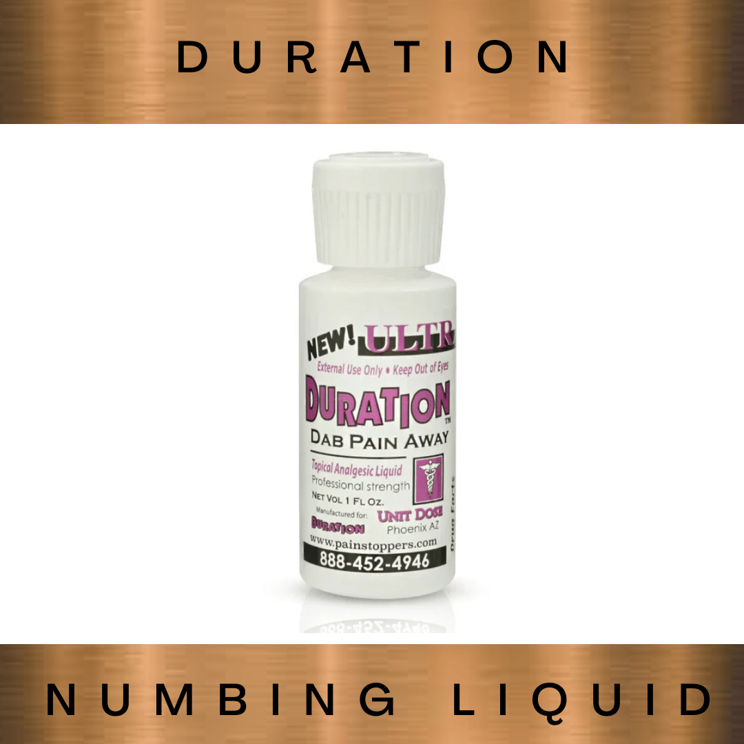 Duration liquid anesthetic – fast-acting, professional anesthetic for in-session pain relief during tattoo and cosmetic procedures.