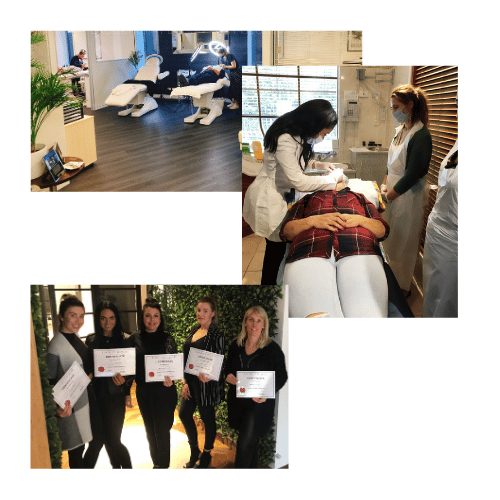 images of A trainer teaching Students in action with beauty beds, Certificate presentation moments