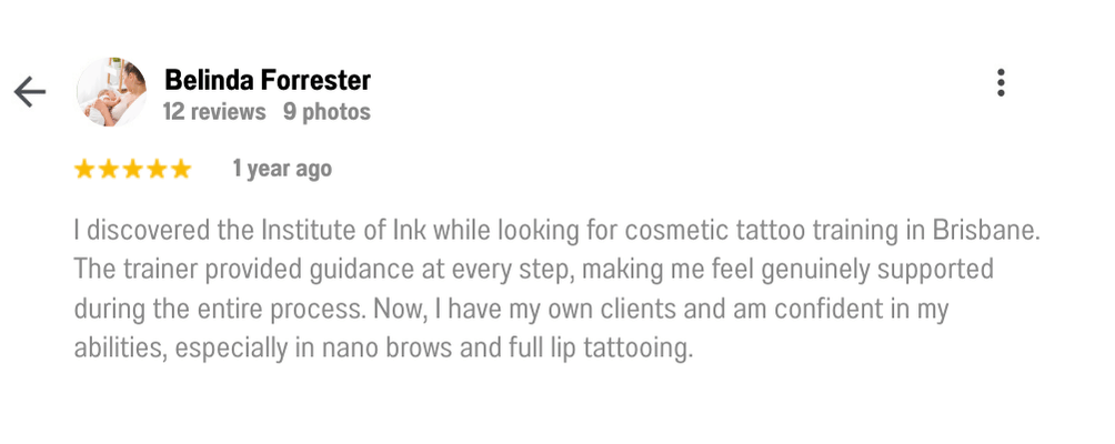 Cosmetic Tattoo Course Brisbane student feedback Institute of Ink