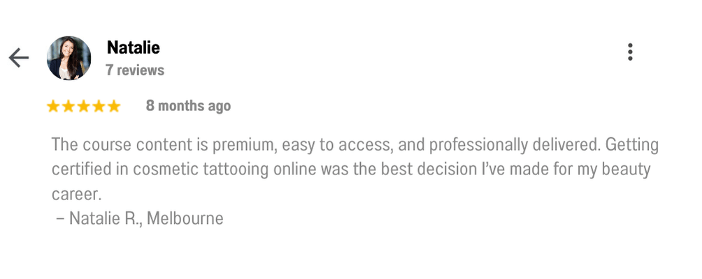 PNG student review about online course The best online cosmetic tattoo course I’ve taken!