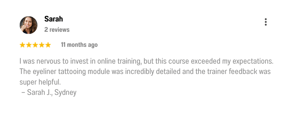 Sydney student feed back image for cosmetic online course