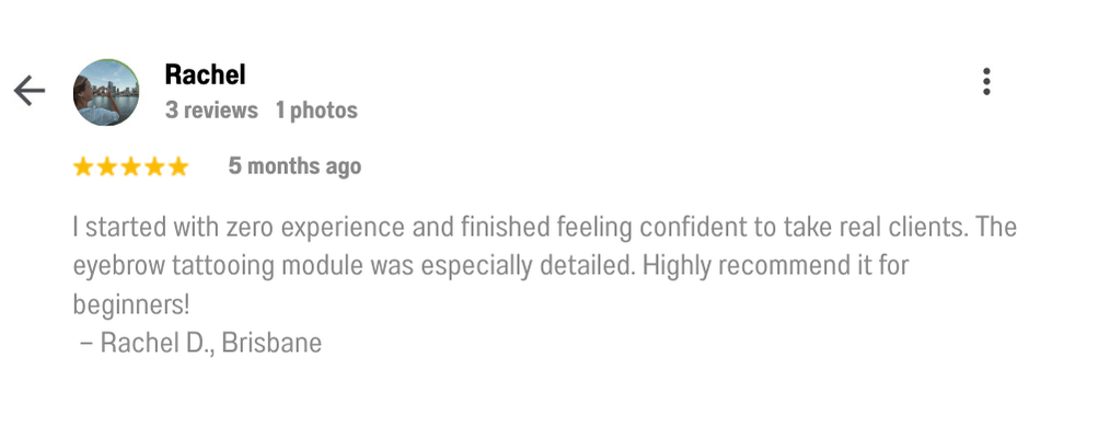 five star review for online cosmetic tattoo course PNG
