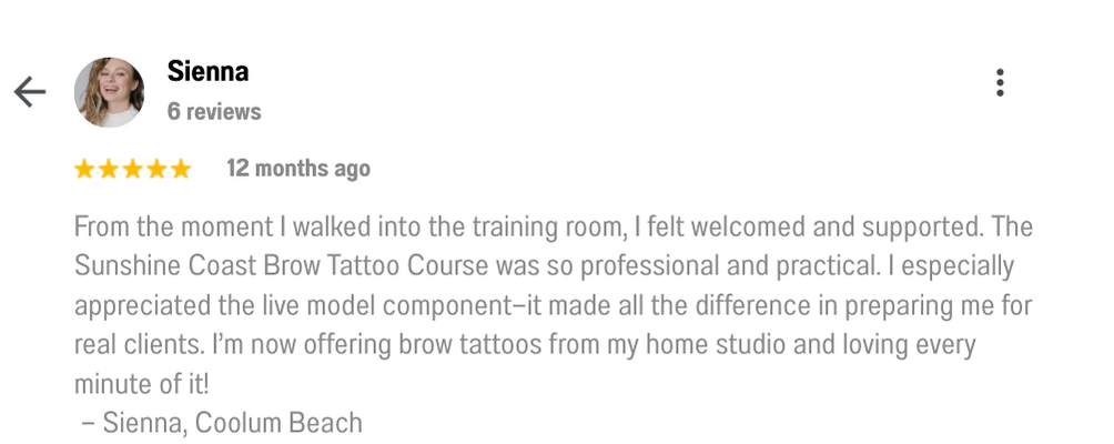 Sunshine Coast Brow Tattoo Course was so professional and practical
