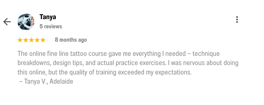 Student loves the fine line tattoo course review 5 star PNG