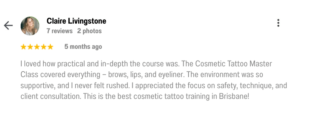 Personalised cosmetic tattoo training on facial mapping and design techniques in Brisbane course.