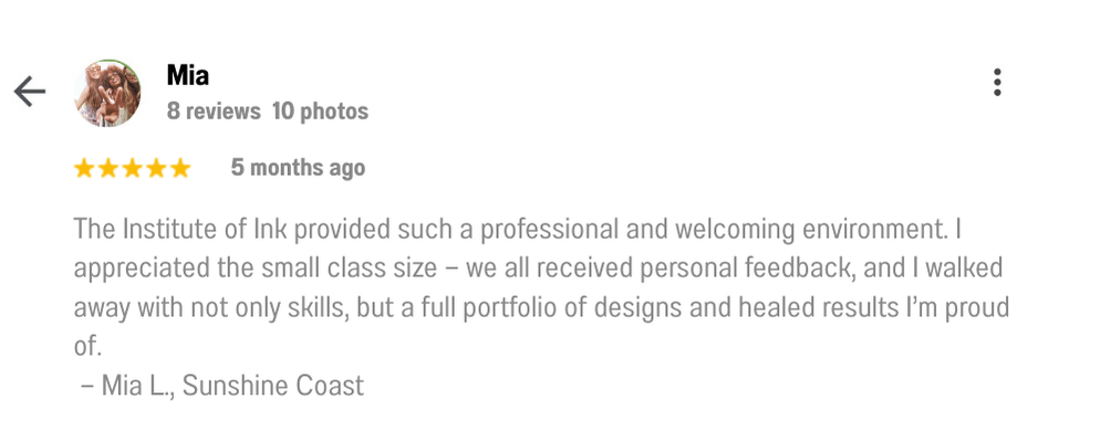 feedback image Fine line tattoo course in-person