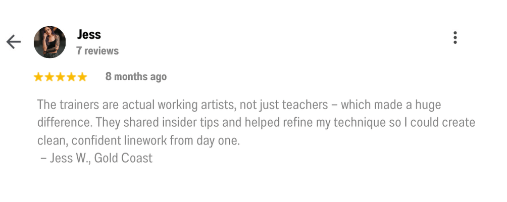 Fine line tattoo in-person student feedback image