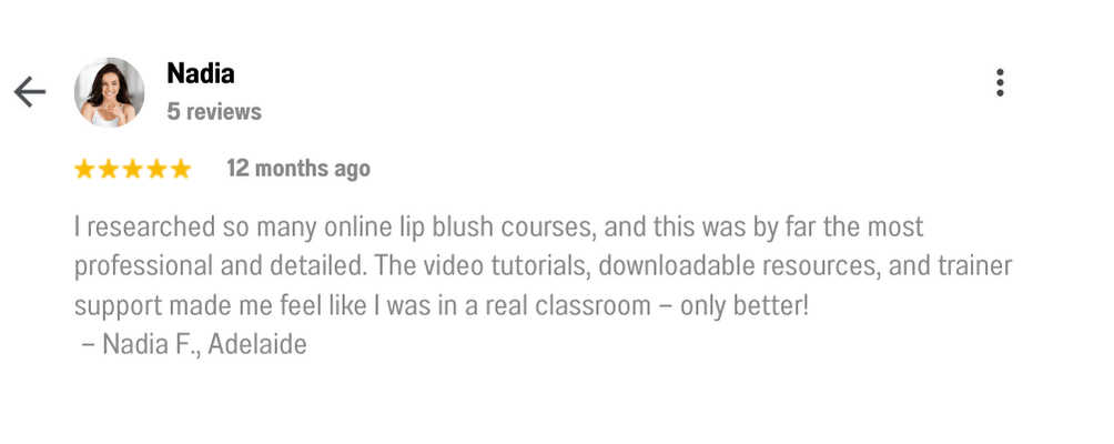 happy student of the lip blush online course training feedback png