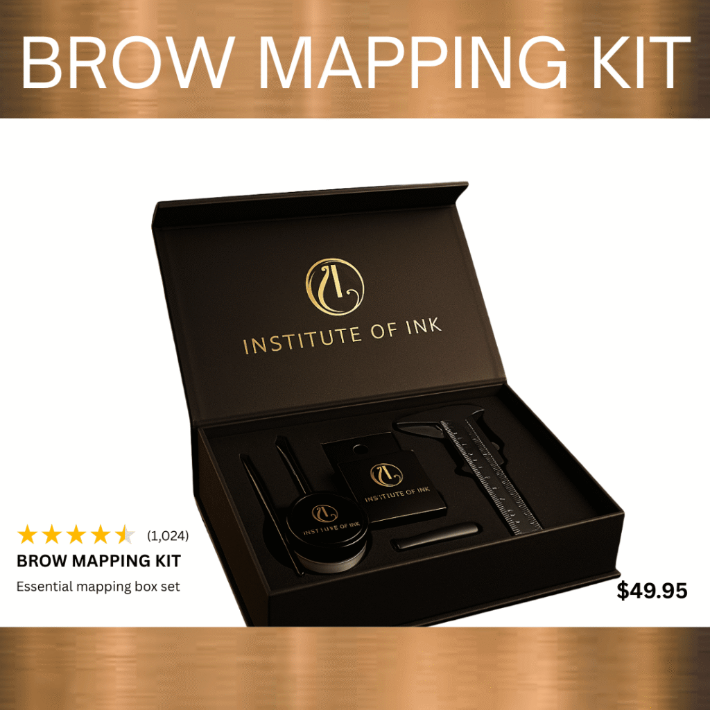 Luxury brow mapping box set by Institute of Ink, featuring a black matte case with gold logo and professional tools for microblading and PMU precision