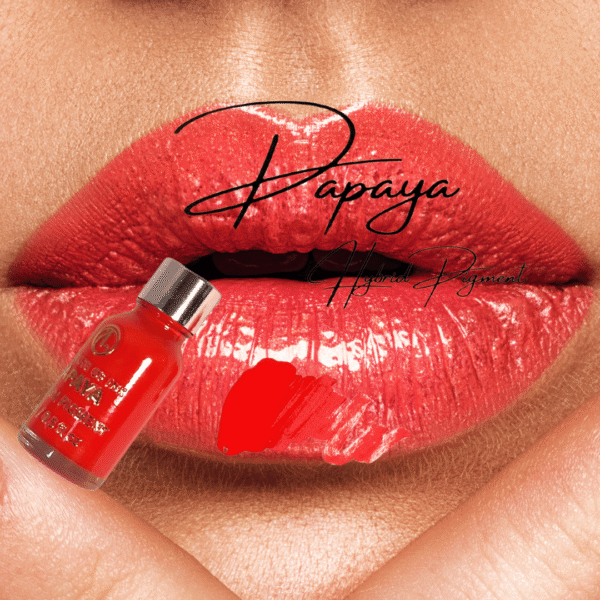 Papaya is a bright orange hybrid lip pigment designed for dark lip neutralisation and warming cool-toned lips. Heals to a soft orange-peach tone with radiant results.