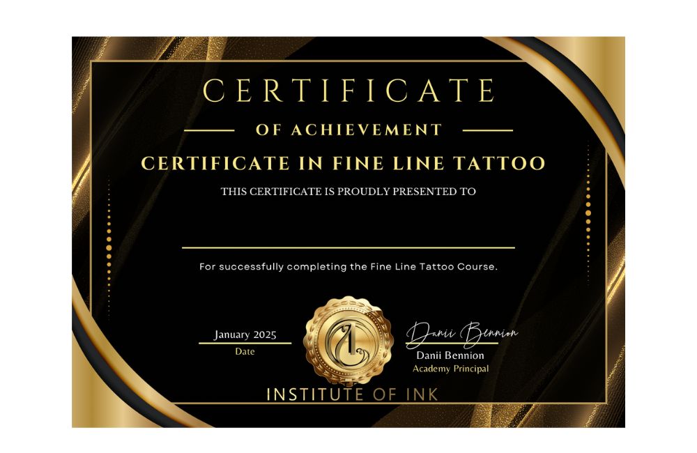 Institute of Ink — Fine Line Tattoo Course certificate sample