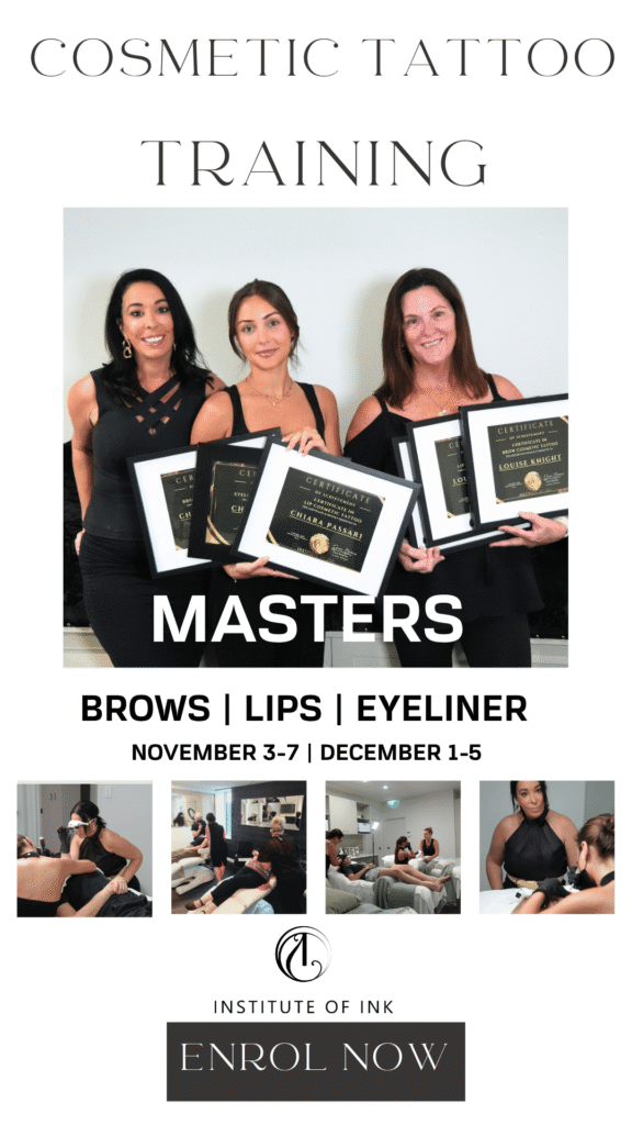 In person cosmetic tattoo training Course in Brisbane with students and their certificates