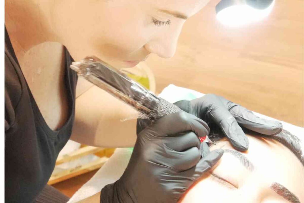In person cosmetic brow tattoo training trainer and students