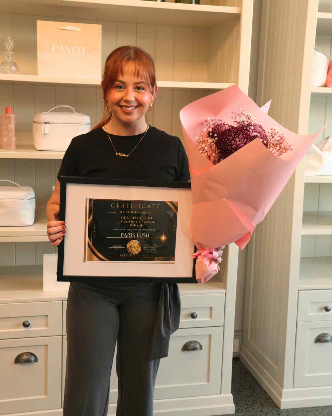 Happy Institute of Ink student graduating from lip blush tattoo course Brisbane